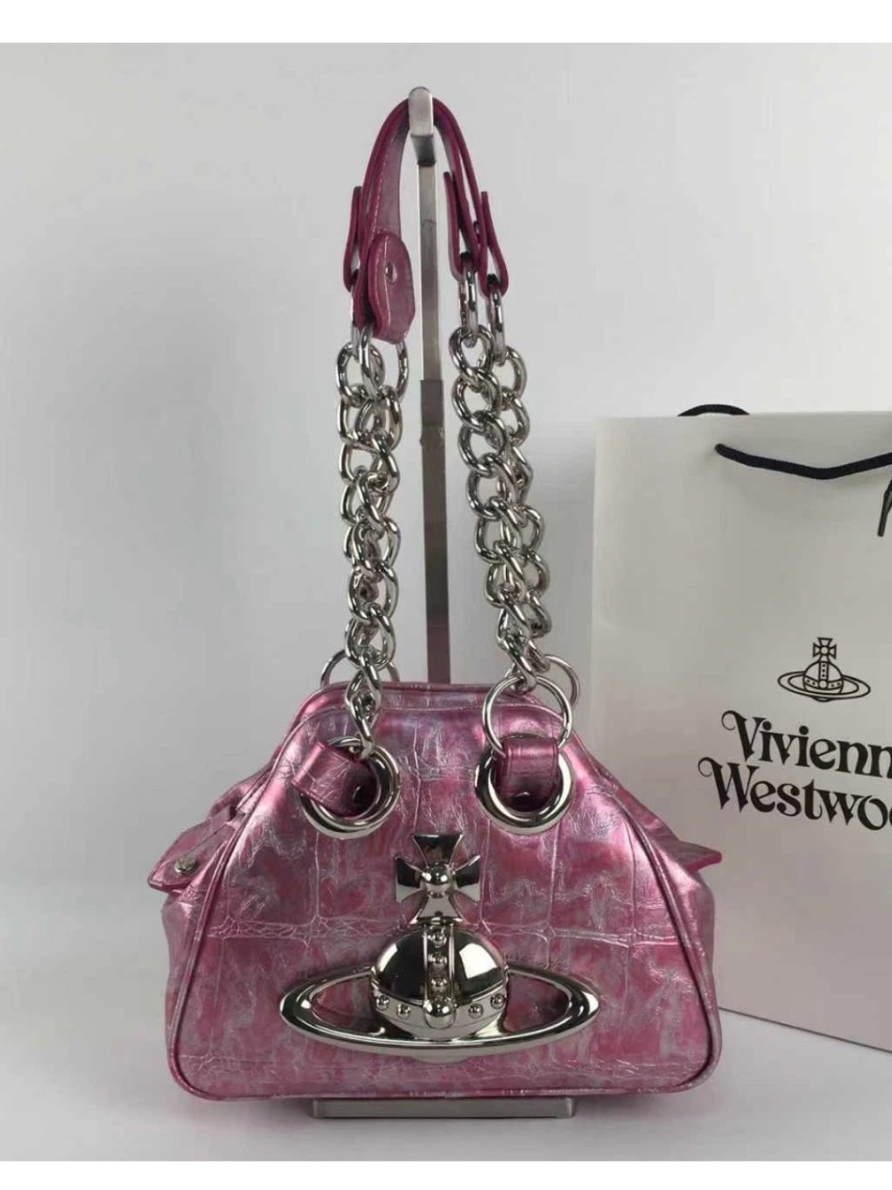 Vivienne Westwood Metallic Pink Chain Strap Shoulder Bag